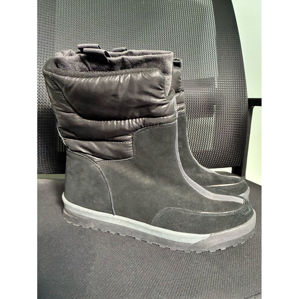 Lands End Black Leather Pull On Winter Snowboots Womens US Sz 10 Commuter